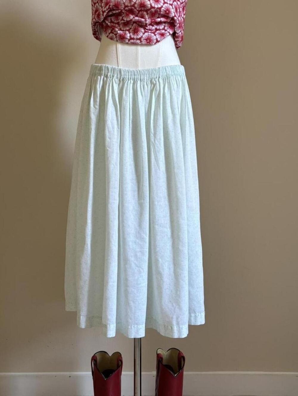 vintage pale blue tiny floral midi skirt